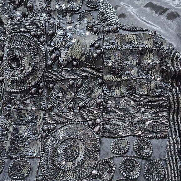 Joan Leslie Talbots Jacket Womens L Petite Black Top Sequins Beads Silk LS Vtg - Picture 13 of 16